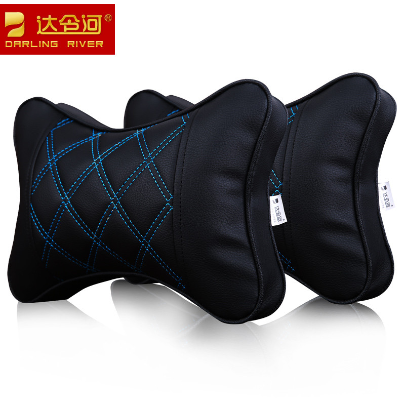 达令河 陆风 X5 X7 X8 X9 X6 风尚 莲花 竞速 竞悦 理念S1 皮革头枕 3D立体菱形格皮革款-黑蓝色-对装