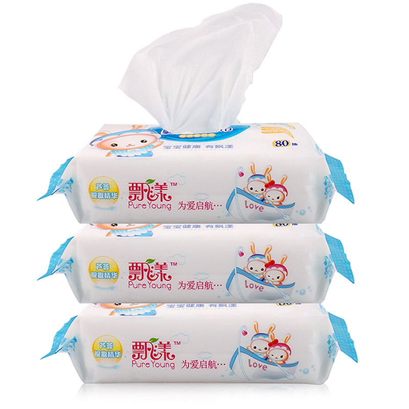 飘漾（Pureyoung）婴儿柔湿巾80片*3包经济便利型