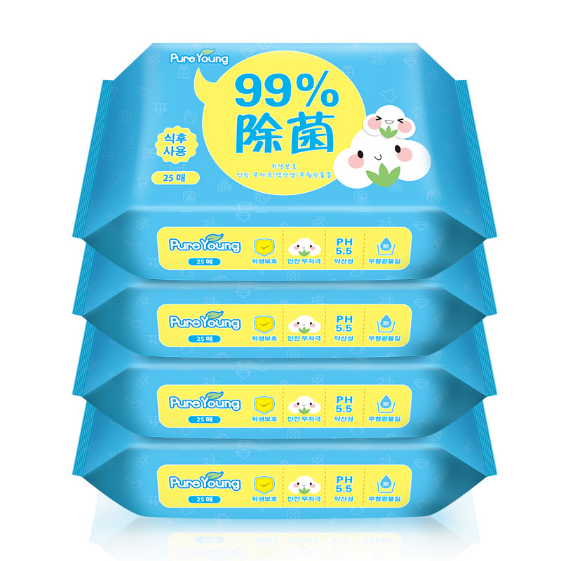 飘漾（Pureyoung）婴幼儿湿巾 25片*4包99%除菌