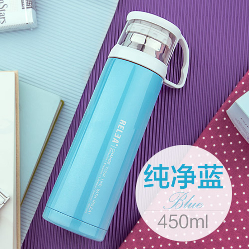 物生物(RELEA)保温杯440ML男女士学生儿童直身泡茶杯 不锈钢壶便携商务创意可爱水杯子