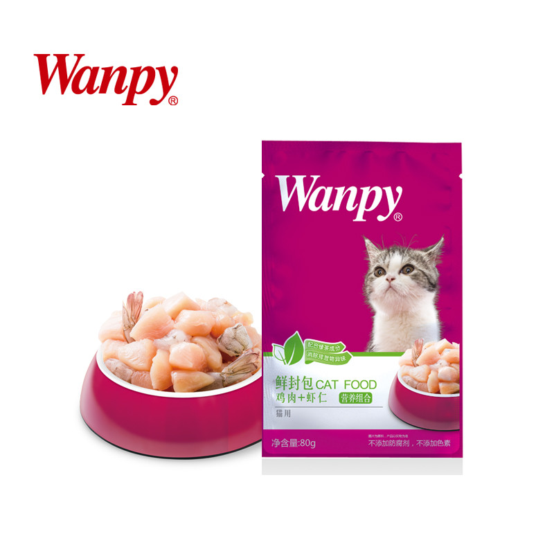 顽皮(Wanpy)猫用（活力营养）鸡肉+虾仁鲜封包80g单包