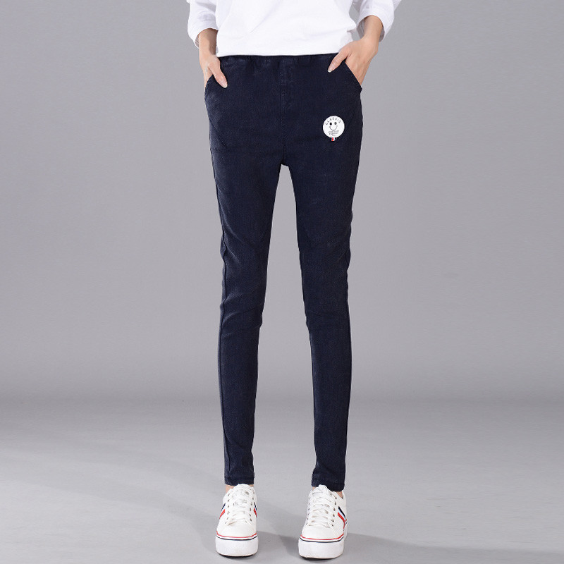 韵诗兰婷2016秋季新款哈伦裤女韩版仿牛仔女小脚大码休闲长裤子显瘦秋装款裤潮1687 L 蓝色