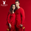 PLAYBOY花花公子男女纯棉大红基础保暖内衣套装情侣款结婚本命年鸿运全棉秋衣秋裤 XXXL 女大红