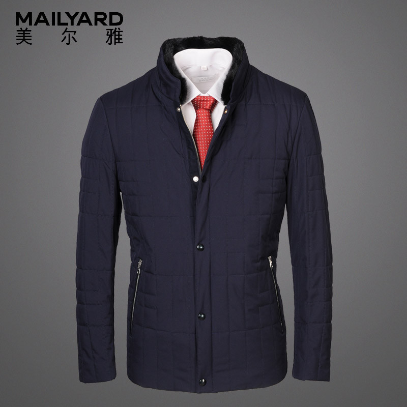 美尔雅(MAILYARD)棉褛 商务休闲男士水貂毛领棉衣 男式兔毛内胆棉袄 050 蓝色 46码