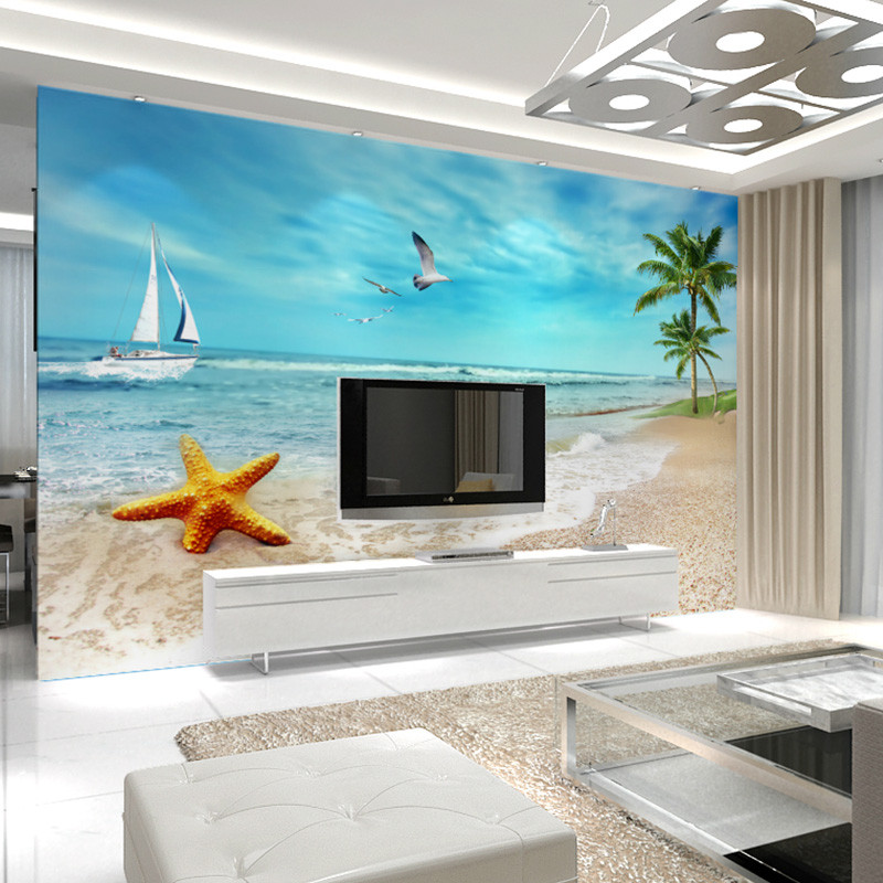 卡茵 3D立体海景沙滩大型壁画 客厅电视背景墙壁纸 卧室整张无缝墙纸 价格按平方米算（高X宽）