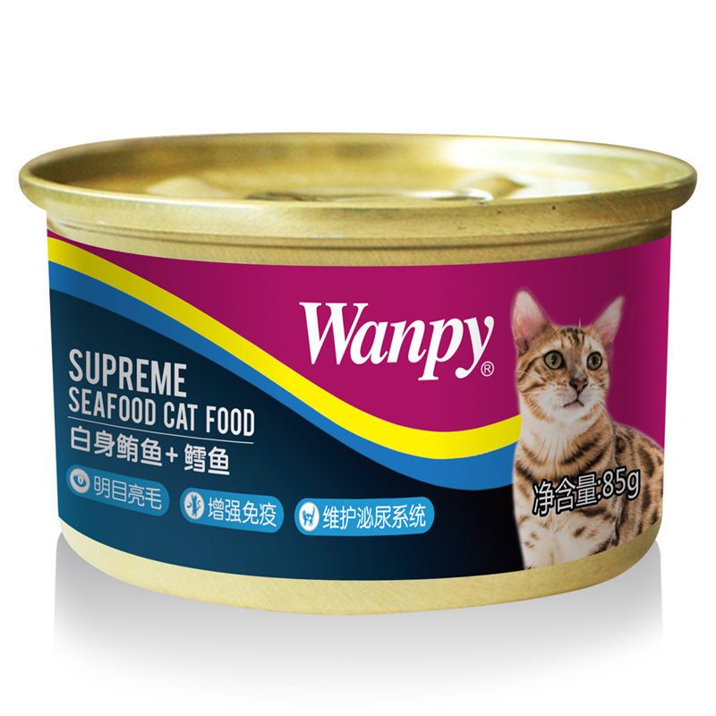 顽皮（Wanpy）猫罐头 宠物食品罐头猫粮猫湿粮猫罐头 白身鲔鱼+鳕鱼猫罐头85g*5 猫零食猫粮
