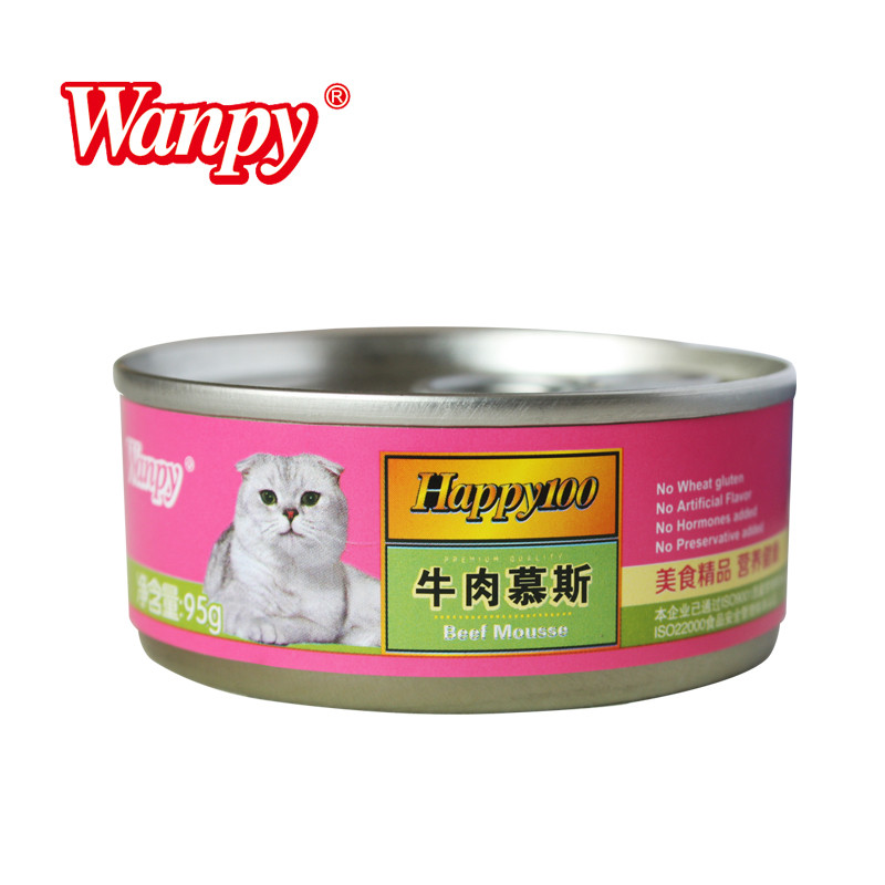 顽皮Wanpy宠物 猫用-牛肉慕斯罐头95g 成猫幼猫鲜湿粮零食