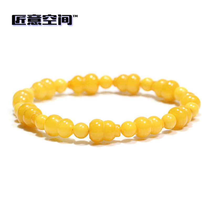 匠意空间 天然波罗的海 蜜蜡 鸡油黄 葫芦 手链 8mm 手工打磨 支持国检 男女同款 黄色