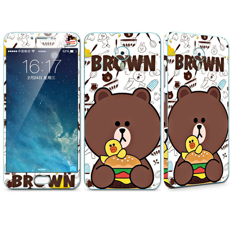 法威仕 前全屏手机钢化玻璃卡通彩膜后保护膜彩膜贴纸 适用于魅族魅蓝note3 呆萌熊+支架