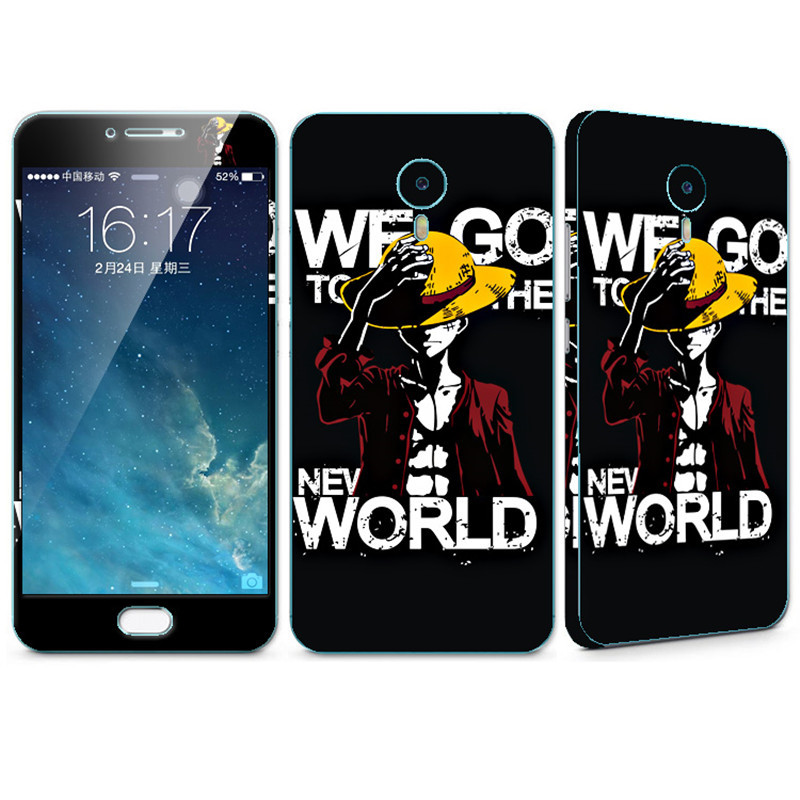 法威仕 前全屏手机钢化玻璃卡通彩膜后保护膜彩膜贴纸 适用于魅族魅蓝note3 黑色路飞+支架