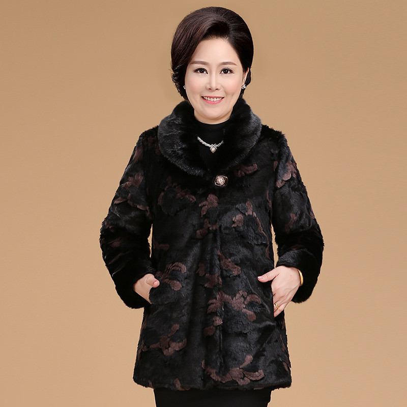 福玛玛妈妈装外套2016冬装新款中老年人仿皮草女装保暖大衣w0060 XL 黑色