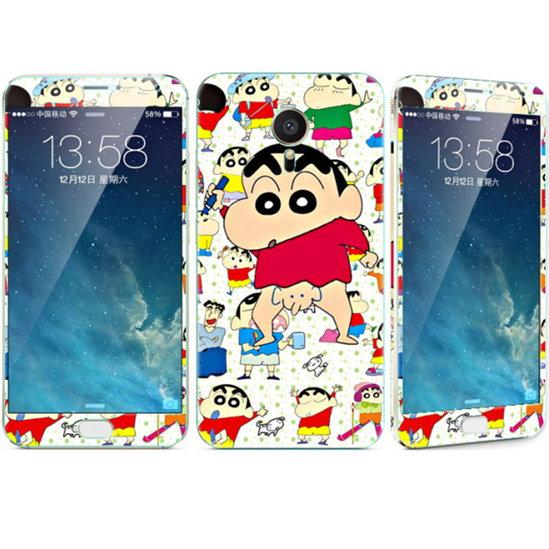 法威仕 前全屏手机钢化玻璃卡通彩膜后保护膜彩膜贴纸 适用于魅族MX5/M575/5.5屏 红衣小新+支架