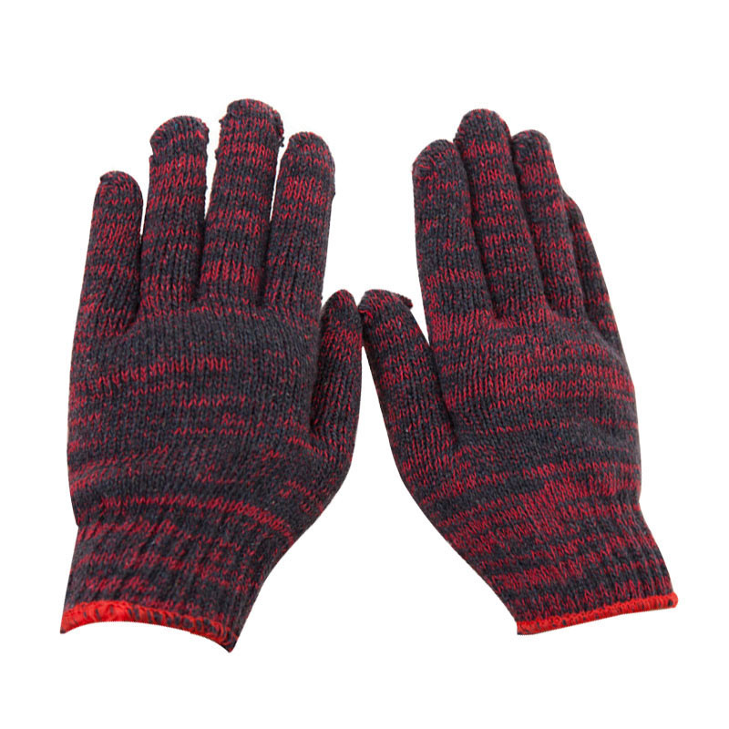 谋福 劳保红花手套 针织耐磨 建筑工地施工棉纱手套 车间作业干活手套