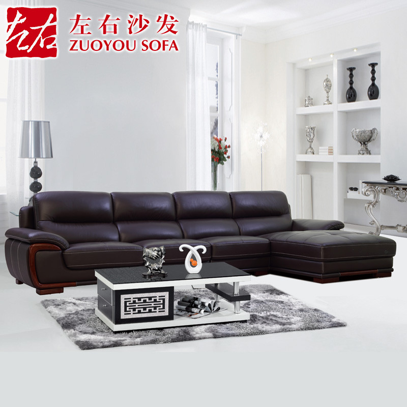 左右现代中式真皮沙发 组合转角大户型客厅头层牛皮沙发DZY2606 转二件正向+休单（C1013深咖色）
