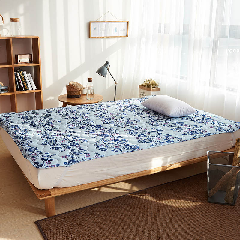 席梦思保护垫床垫1.5m床 磨毛布床褥子双人1.8m床 可机洗四角绑带 1.2*2.0m 蓝色花朵