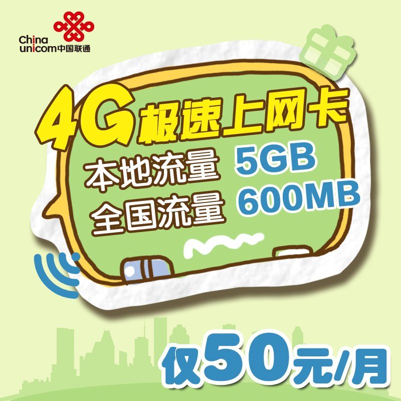 北京联通极速上网年卡（每月5G本地+600M全国流量）