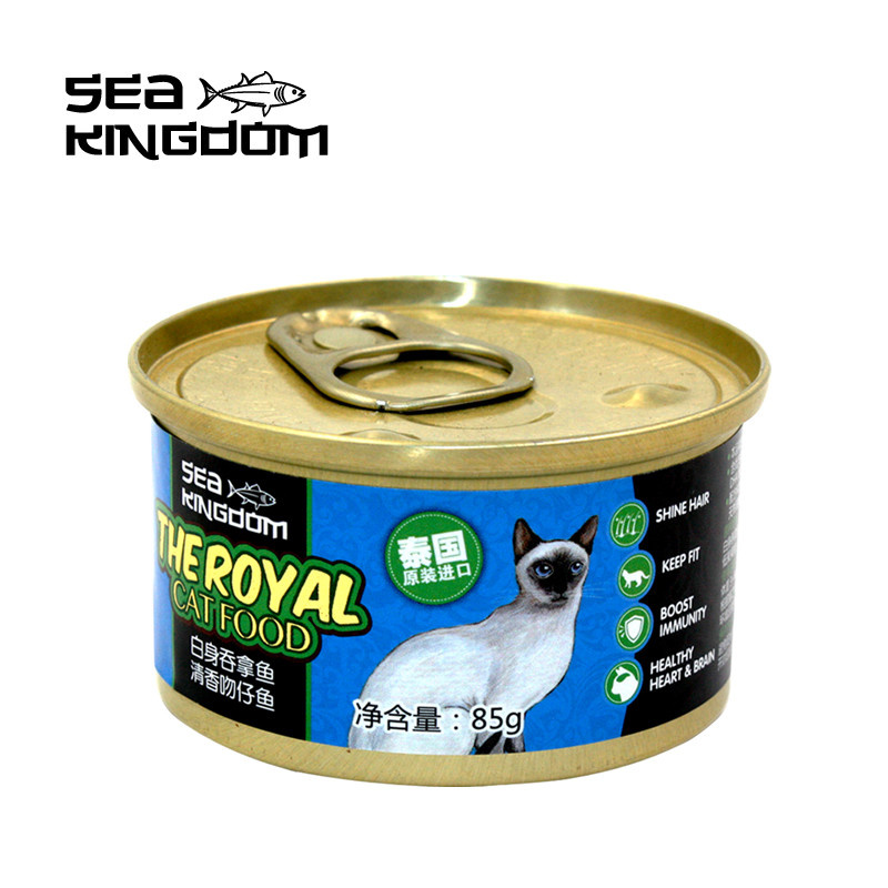 泰国进口 皇室海鲜王国（Sea Kingdom）猫罐头 宠物猫咪湿粮 白身吞拿鱼清香吻仔鱼85g