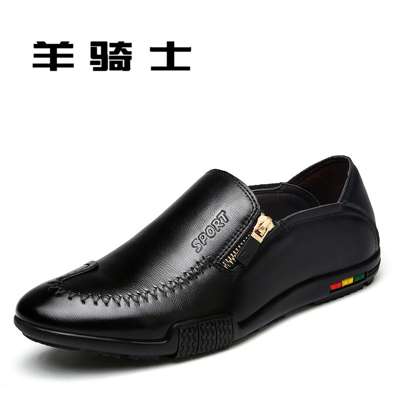 羊骑士男鞋春季2017新款休闲皮鞋男士潮鞋商务英伦韩版潮流百搭鞋子3 黑色 39码