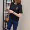 情娇婷2017韩国简约短款半袖纯棉T恤女夏刺绣学生短袖上衣潮65351488883017980 M 黑色