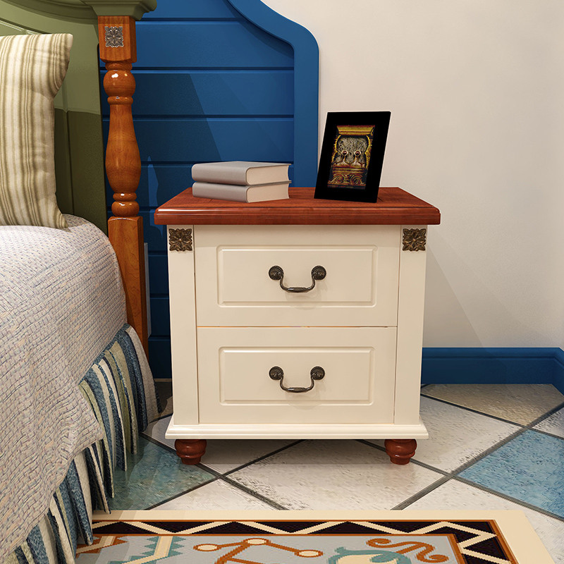 淮木（HUAIMU） 简约时尚实木床头柜 地中海 蓝白 床头柜地中海风格家具 白色