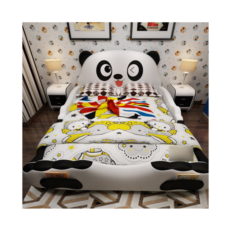 淮木（HUAIMU）时尚家具带护栏儿童床 卡通创意1.5米 进口头层皮床+床垫+白色