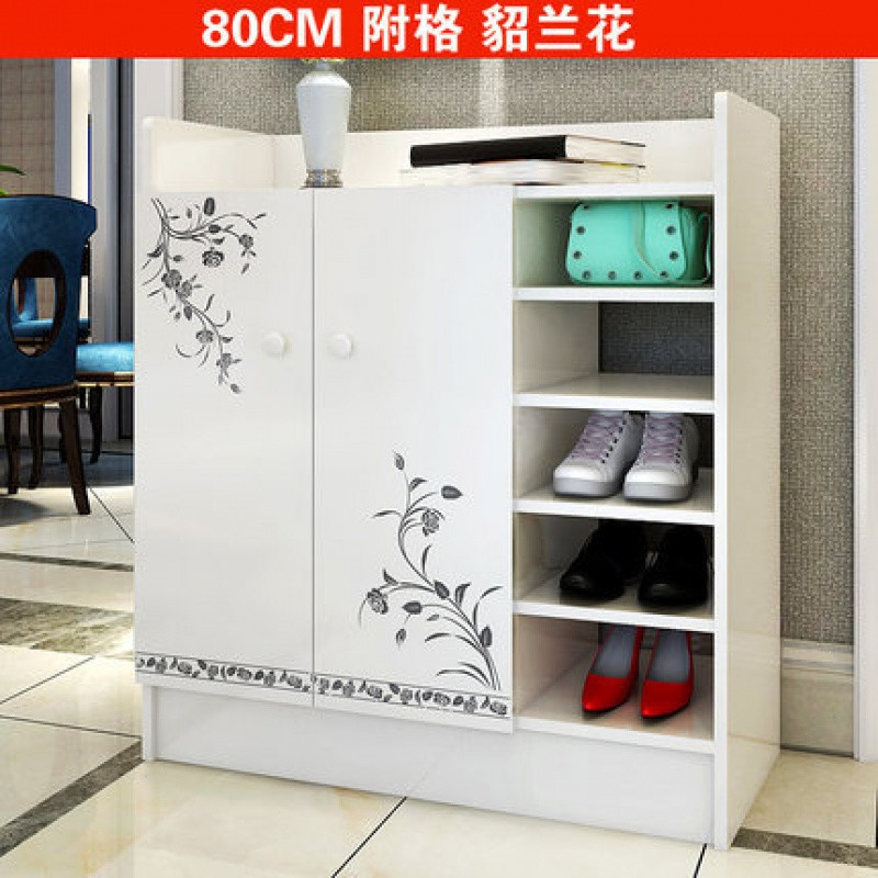 淮木（HUAIMU）超薄鞋柜现代简约门厅柜组装24cm玄关实木色中式3门鞋架 80cm附格貂兰花