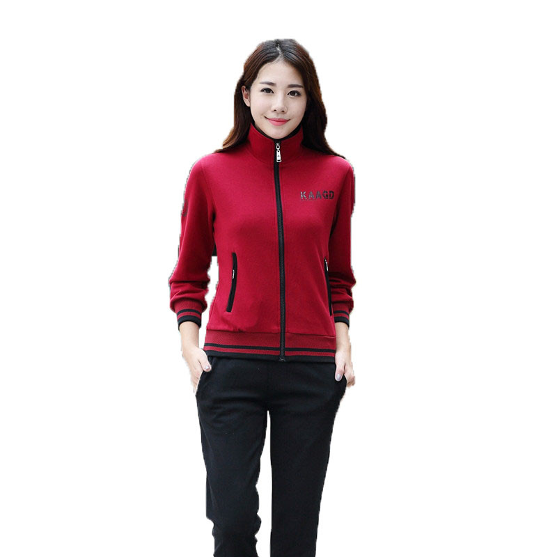 嘟嘟美倍尔 运动户外棉情侣运动休闲服套装棒球服开衫长袖大码男女 XXXL 女红色