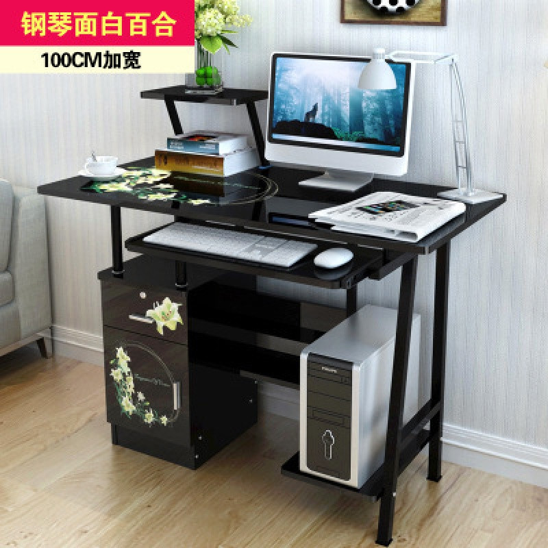 淮木（HUAIMU）电脑桌带多用处台式家用电脑桌组合写字桌学习桌电脑桌笔记本小桌 100cm有层板白百合