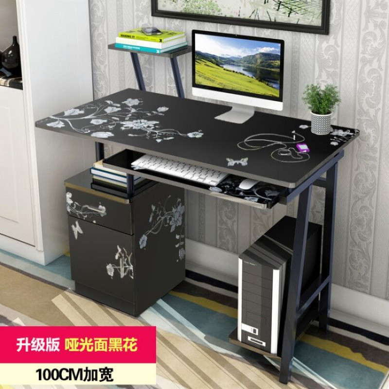 淮木（HUAIMU）电脑桌带多用处台式家用电脑桌组合写字桌学习桌电脑桌笔记本小桌 100cm无层板黑花