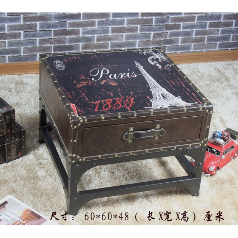 淮木（HUAIMU）欧式床头柜简约柜床头柜简约柜柜收纳柜卧室柜白色小柜子 黑色铁塔60X60X48实木铁架方几