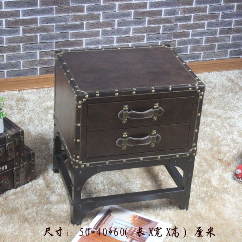 淮木（HUAIMU）韩式床头柜简约柜柜简约卧室边柜收纳柜抽屉式储物柜 50深咖色实木铁架2抽边柜