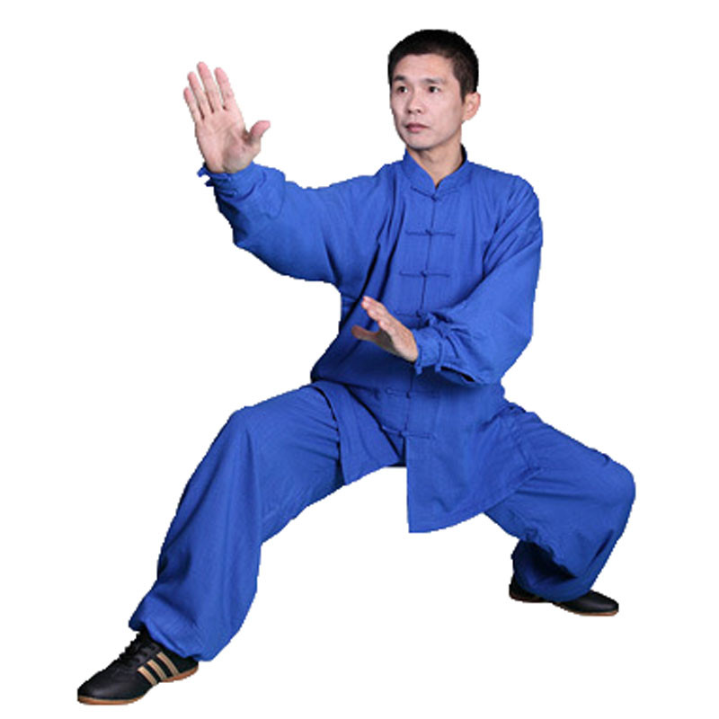 嘟嘟美倍尔 运动户外棉麻锦太极服秋冬加厚晨练服保暖太极拳武术练功表演装 L偏大一码 加绒宝蓝色