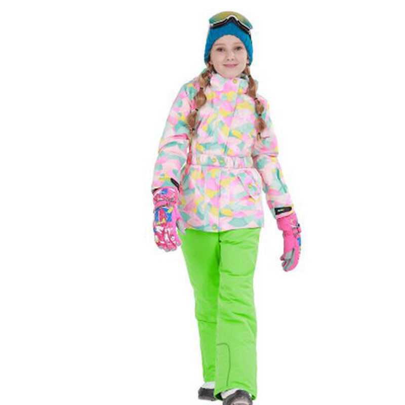 嘟嘟美倍尔 运动户外 女童滑雪服套装加厚儿童款冲锋衣裤 116/122 81609浅粉迷彩配91601绿色