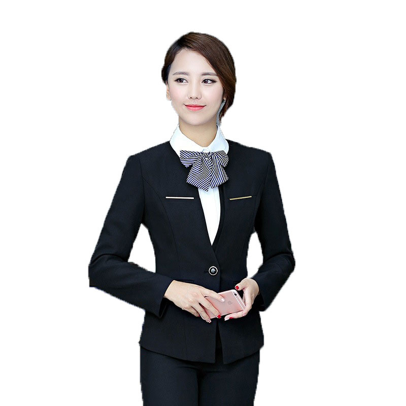 嘟嘟美倍尔 运动户外春秋季女套裤装西装长裤工作服显瘦气质 S 黑色套装
