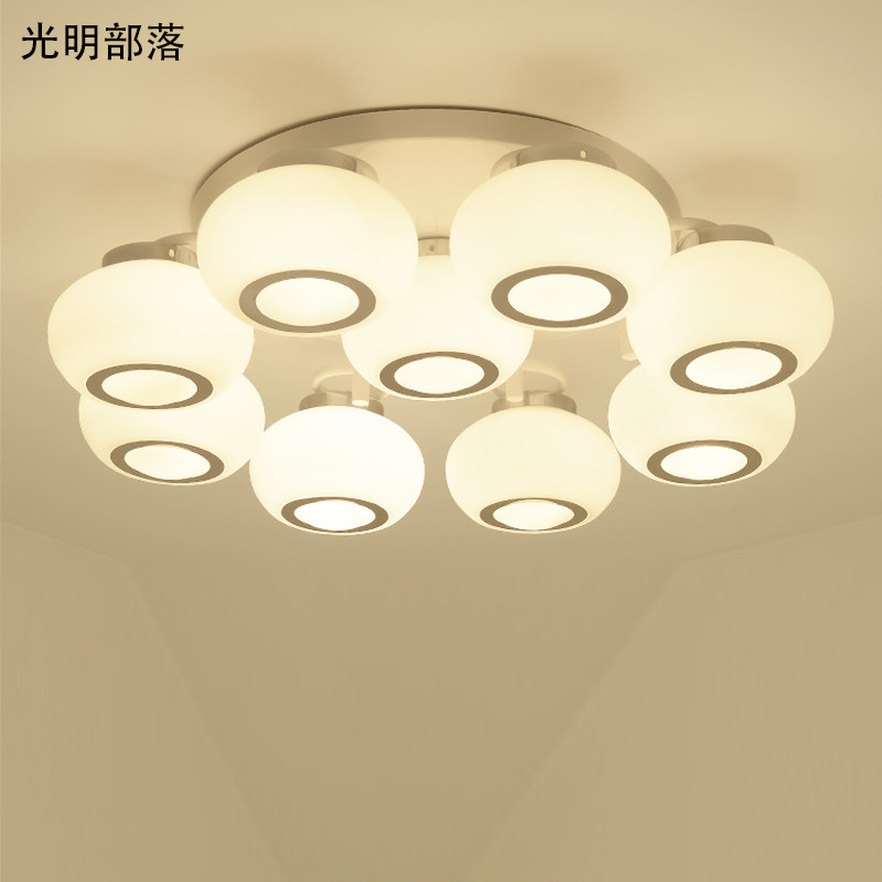 GMBL光明部落北欧玻璃田园LED吸顶灯简约现代客厅灯美式卧室餐厅灯具温馨圆形书房儿童灯饰 圆球款9头送三色灯泡