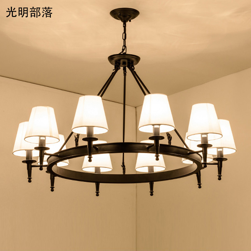 GMBL光明部落美式led吊灯欧式客厅灯北欧简约餐厅卧室灯复古现代乡村铁艺灯具 10头赠送LED暖光灯泡