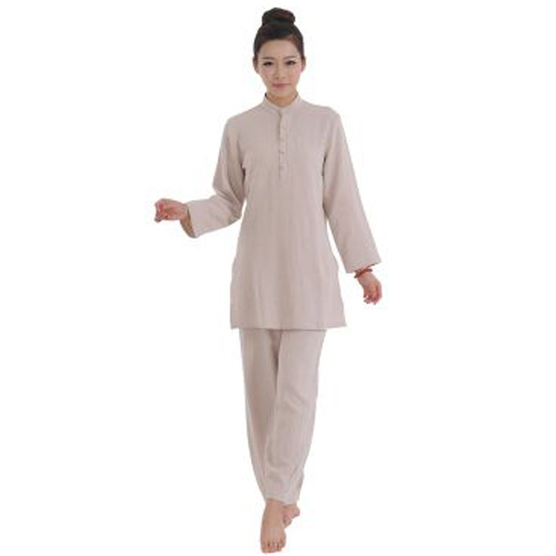 嘟嘟美倍尔 女士瑜伽套装禅修打坐服禅茶居士服禅茶一味亚麻套装户外运动瑜伽服 米色