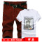 【惠】买裤送衣服201夏装新款男士短裤+莱卡T恤一套D67-3131491057681077 5XL+46 酒红裤+白衣