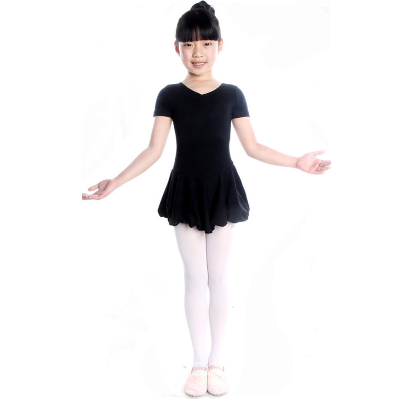 嘟嘟美倍尔 六一舞蹈服 儿童练功服短袖夏 少儿芭蕾体操考级舞蹈服装 连体裙 黑色有暗扣
