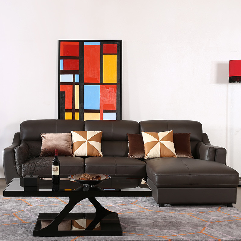 SOGAL索菲亚真皮沙发 现代简约风格 真皮沙发 小户型沙发客厅沙发组合 三人位+贵妃椅（咖啡色）