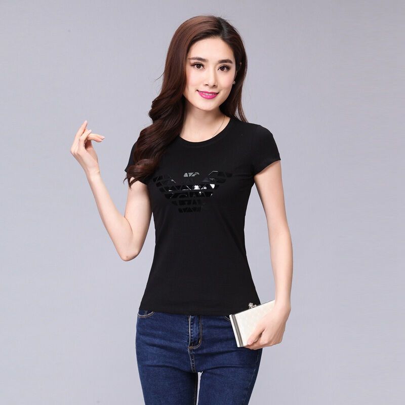 官方旗舰店品牌女装2017时尚印花短袖t恤女百搭上衣圆领印花半袖体恤