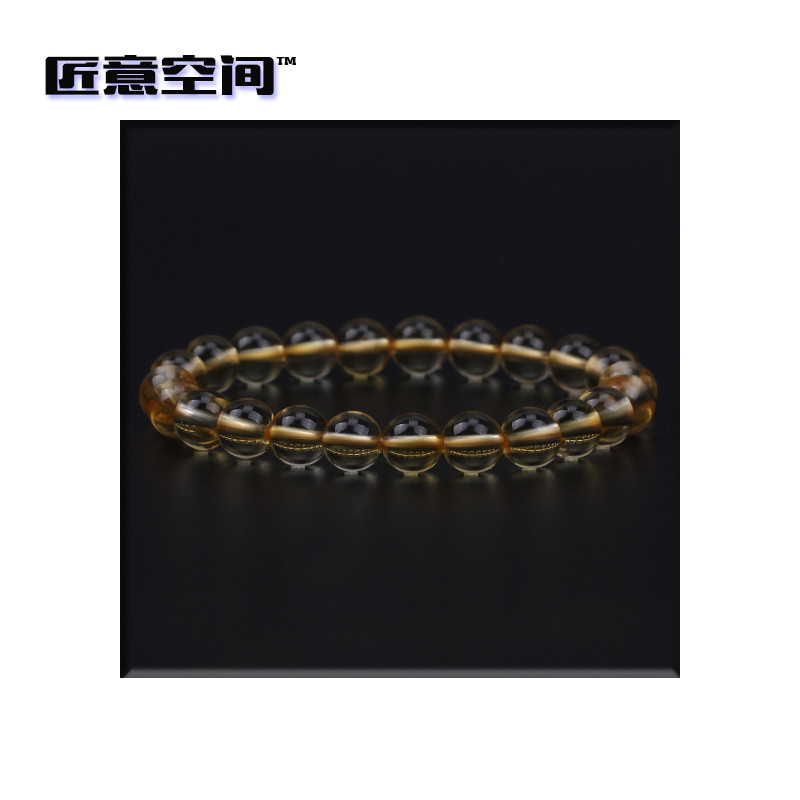 东海 水晶 黄水晶 圆珠 手链 8mm 手工打磨 女款 黄色