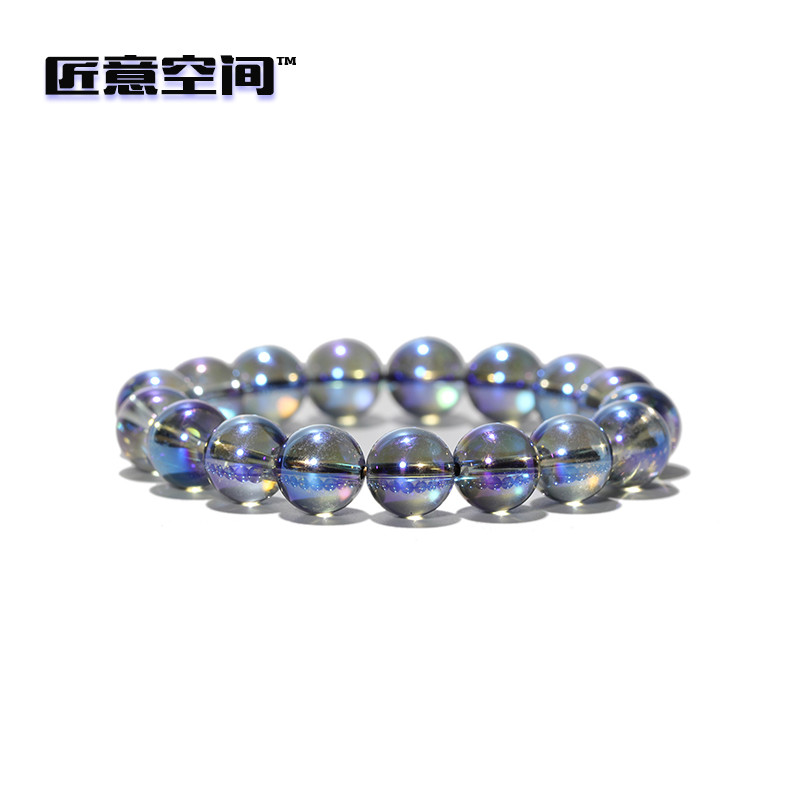 东海 水晶 蓝精灵 圆珠 手链 12mm 手工打磨 女款 蓝色