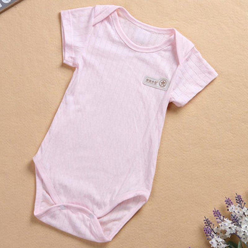 婴儿连体衣服夏季新生儿三角爬服包屁衣男女宝宝短袖薄款哈衣2017新品夏季可爱简约休闲居家连体衣夏天 59cm(59cm/建议48-55cm) 粉色【超薄透气