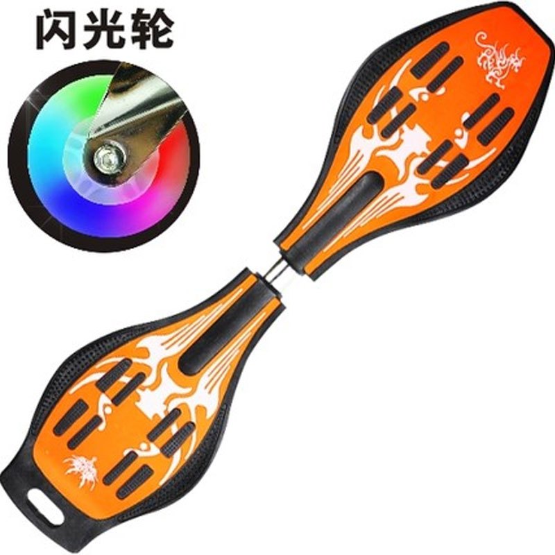2017新品可爱简约印花活力板游龙板蛇二轮滑板两轮儿童滑板车成人2轮闪光小孩子滑板休闲误乐多款多色可选 橙黑色闪光轮