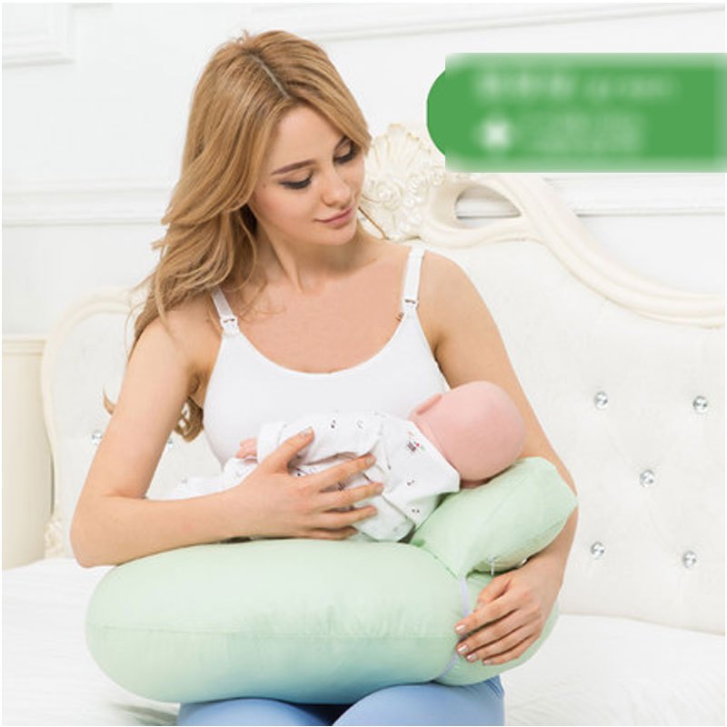 哺乳枕头喂奶枕婴儿多功能新生儿垫子护腰抱枕抱宝宝2017新品可爱卡通简约印花男女宝宝枕头 翡翠绿哺乳枕