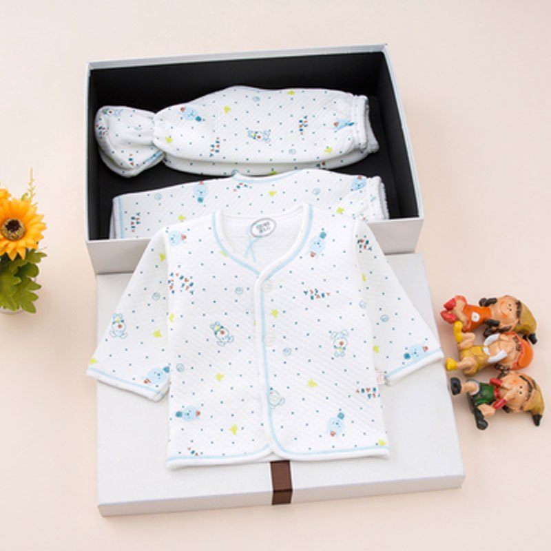 和尚服 新生儿衣服0-3月春秋夏季薄款初生婴儿宝宝内衣套装2017新品可爱卡通简约休闲小清新印花内衣夏天 59cm(59cm【新生儿】) 冬款加厚-扣子蓝色