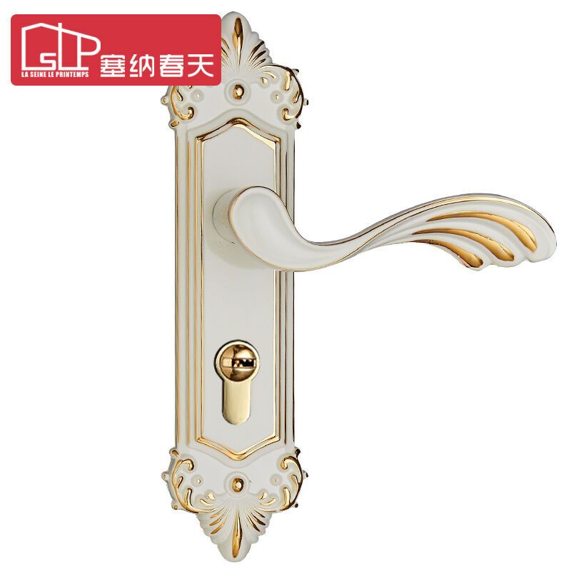 塞纳春天门锁 欧式静音卧室门锁 房门锁 通用型 B款象牙白-(实心精铸)92354
