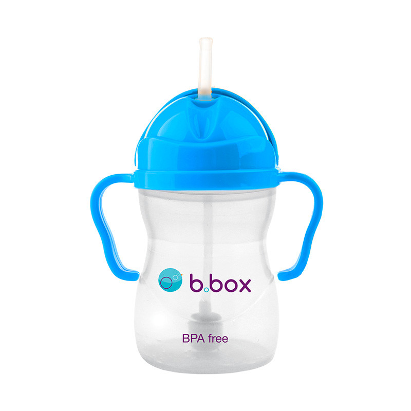 澳洲b.box婴儿水杯宝宝带刻度重力球训练吸管杯bbox儿童学饮杯240ml荧光蓝色款