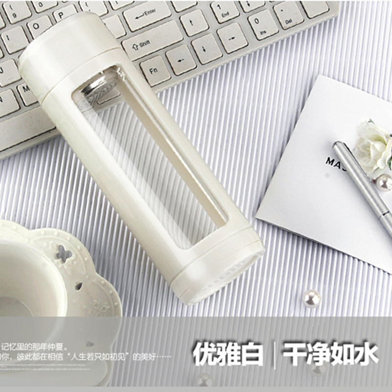 乐叮叮品牌简约高硼硅单层玻璃杯防摔环保隔热圆柱形玻璃杯定制礼品水杯320水具水杯 塑玻优雅白